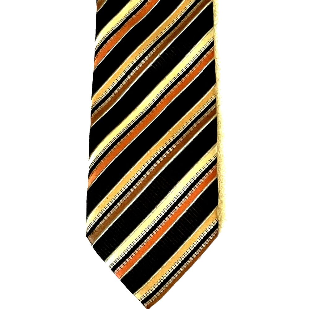 Colours Alexander Julian Tie Vtg Y2K Long Stripe Repp Weave Black Orange Preppy